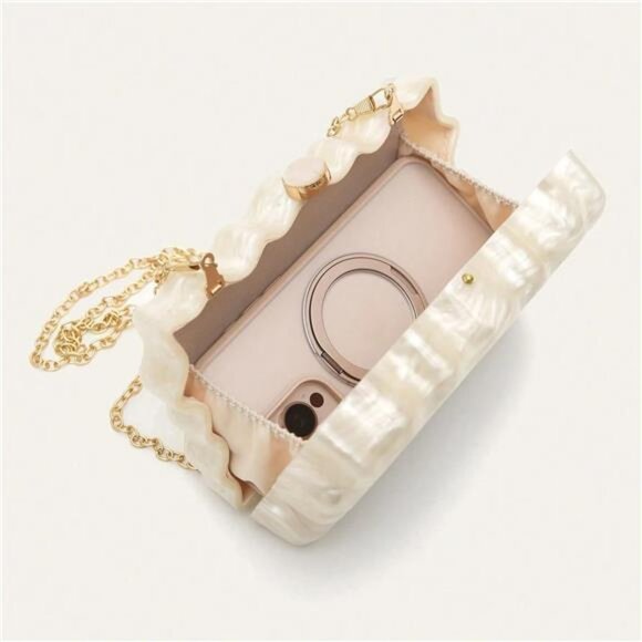 Wave Shell Acrylic Evening Clutch | Chic Party Purse with Detachable Chain - Picture 5 of 5